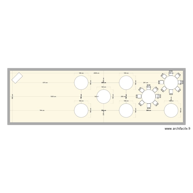 Table disposition 01. Plan de 1 pièce et 120 m2