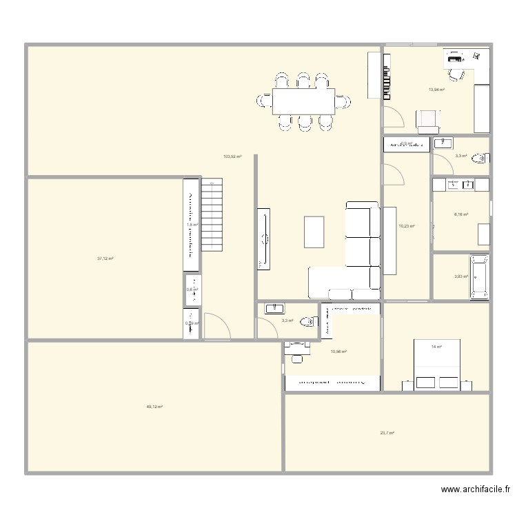 zaga. Plan de 16 pièces et 283 m2