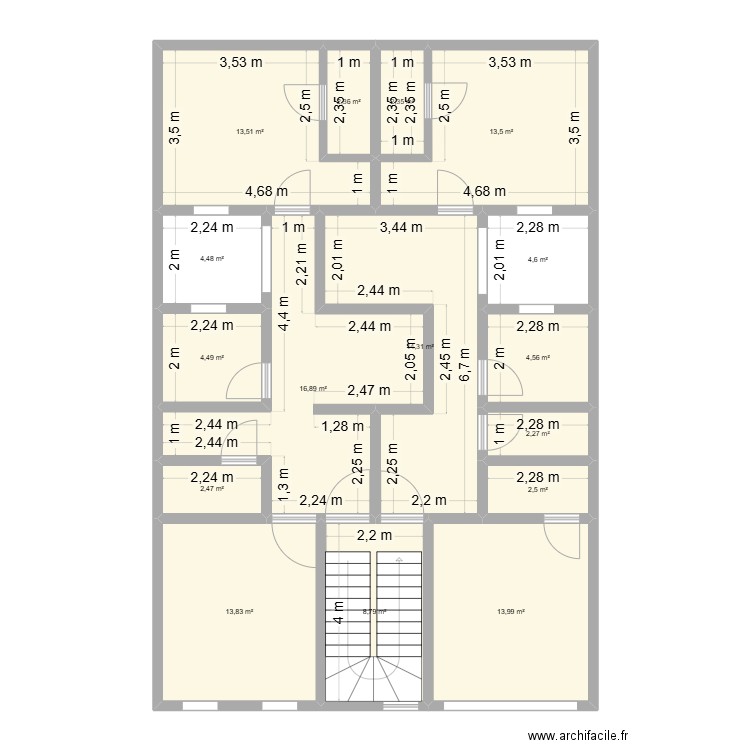 PLAN1. Plan de 16 pièces et 125 m2