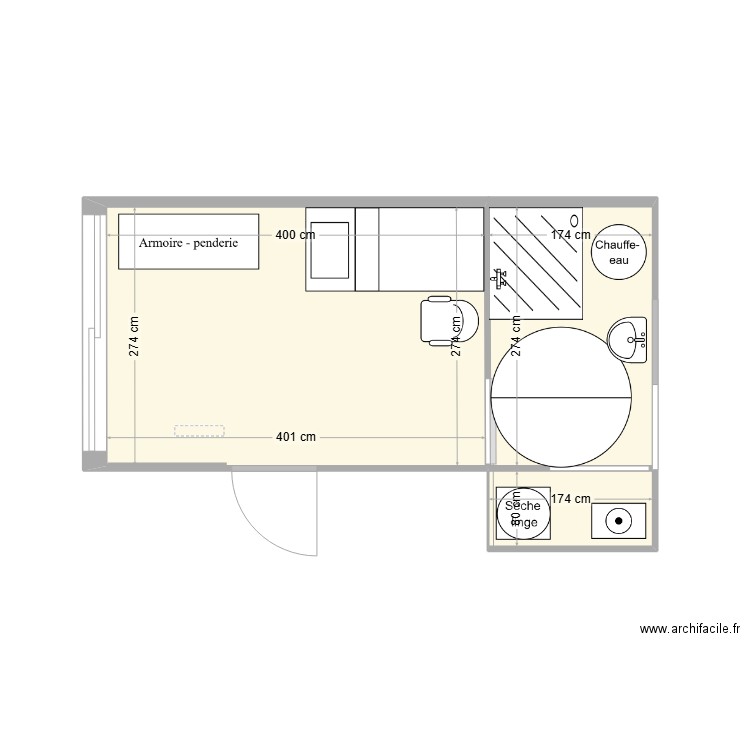 Charlene adaptation. Plan de 3 pièces et 17 m2