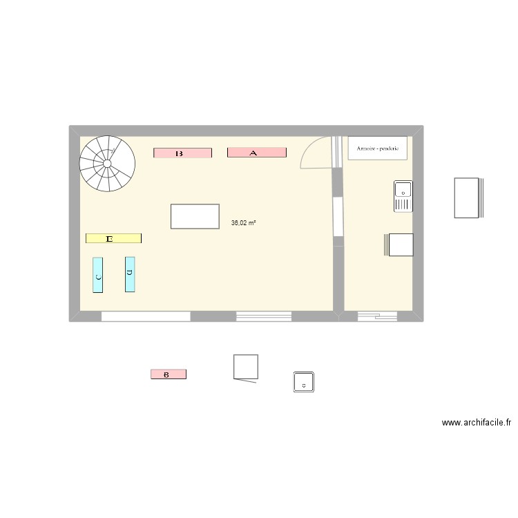 plan ADOC. Plan de 1 pièce et 36 m2