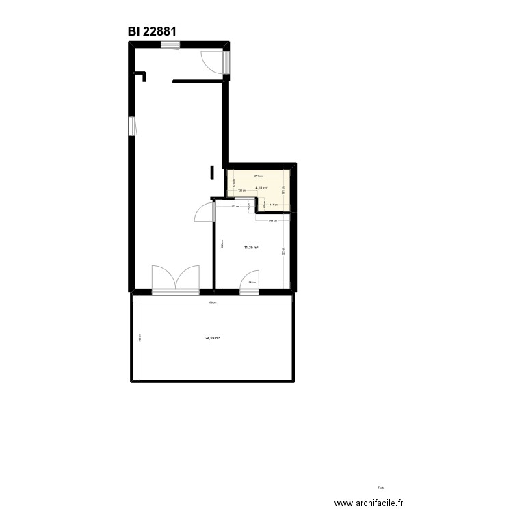 BI 22881. Plan de 3 pièces et 40 m2