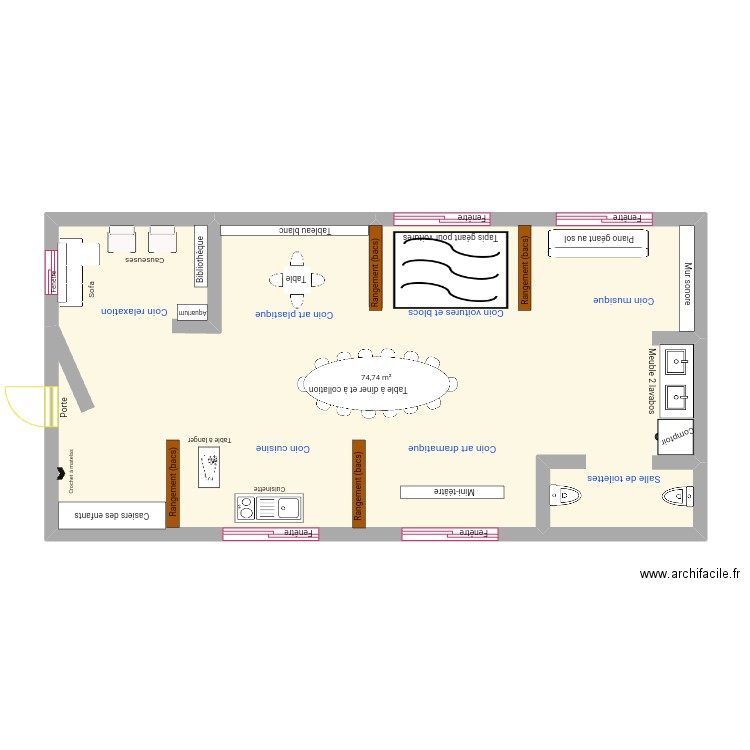 Local garderie. Plan de 1 pièce et 75 m2