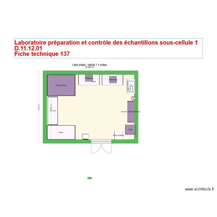 labo préparation et controle échantillon ss cellule 1 V2. Plan de 1 pièce et 27 m2