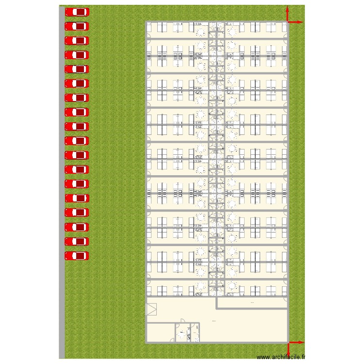 Dortoir 1.b. Plan de 98 pièces et 1696 m2