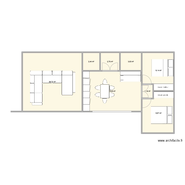 plan t3. Plan de 8 pièces et 76 m2