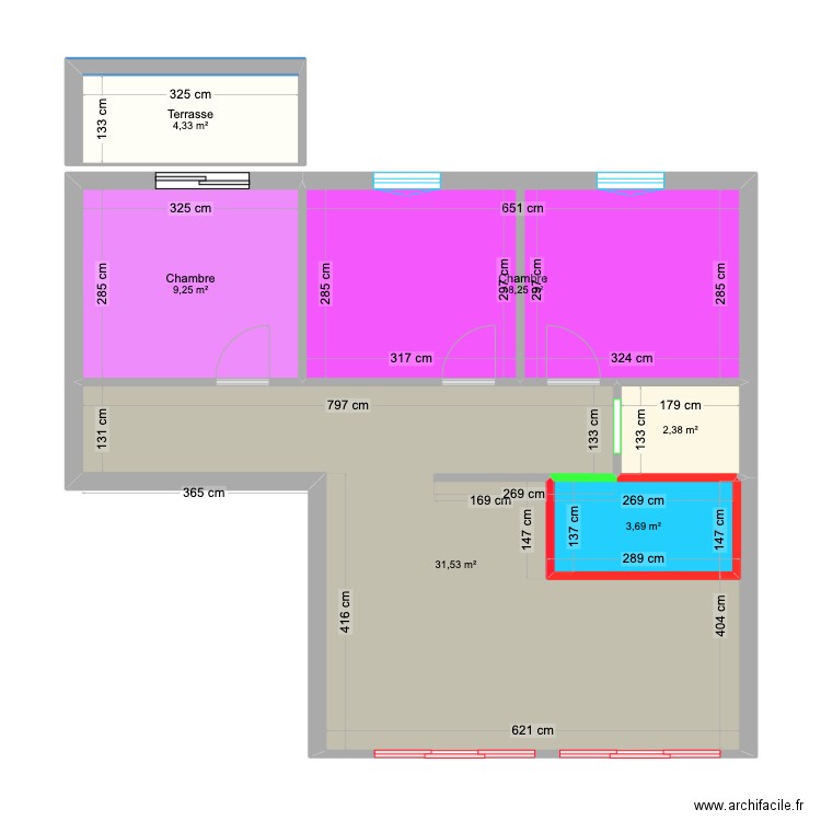 APPARTEMENT FRANCK. Plan de 6 pièces et 69 m2