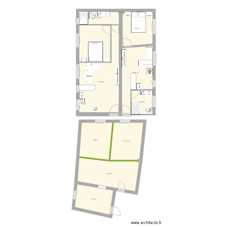 GRAND APPART/2 70M2. Plan de 12 pièces et 106 m2