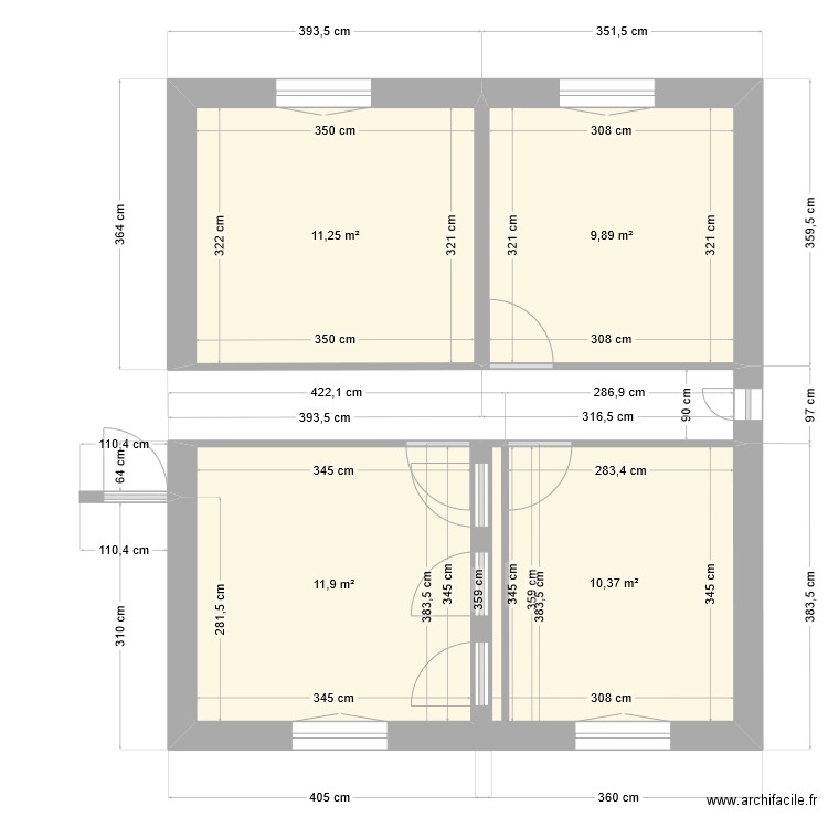 garage 3. Plan de 4 pièces et 43 m2