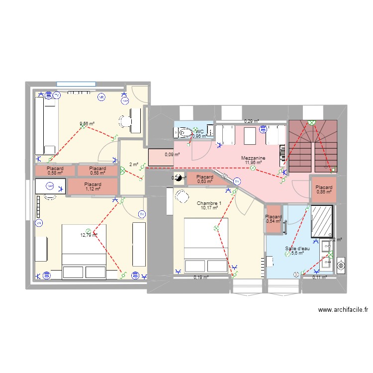 Etage 14-05-2024 bis. Plan de 19 pièces et 58 m2