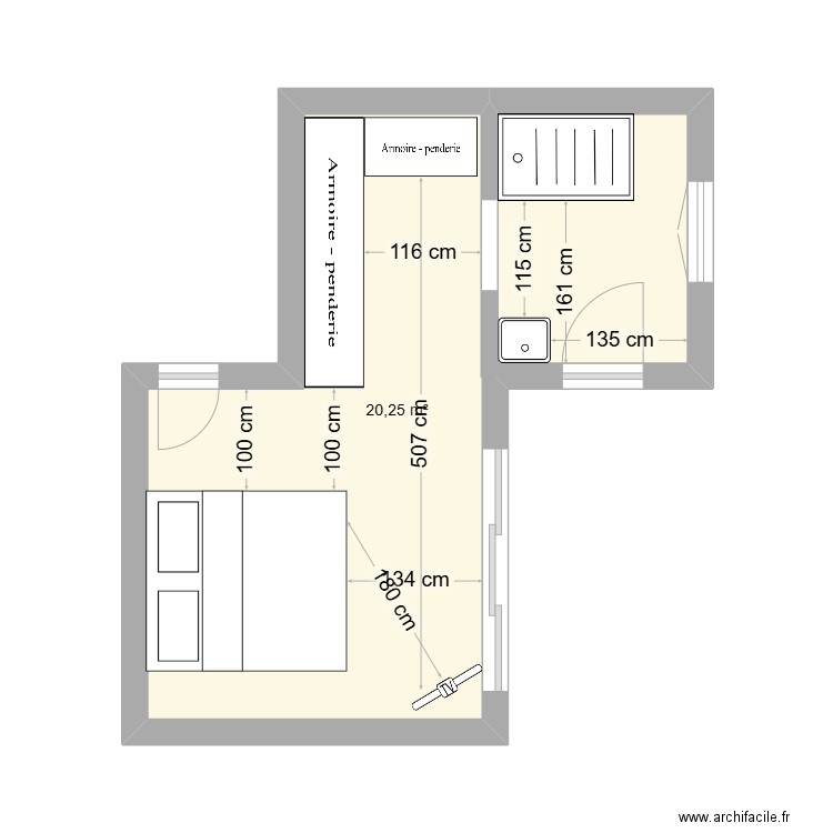 Suite parentale . Plan de 1 pièce et 20 m2