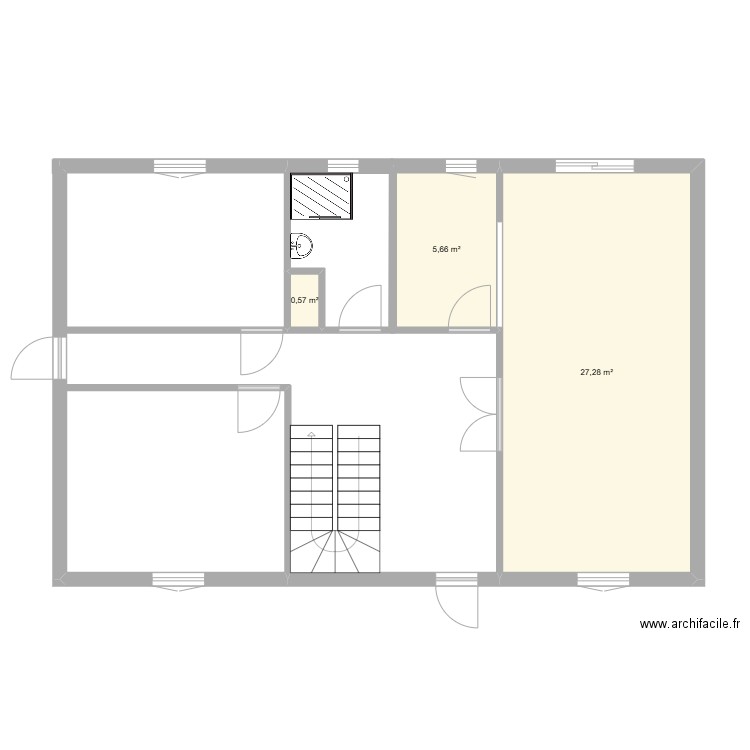 rdc. Plan de 3 pièces et 34 m2