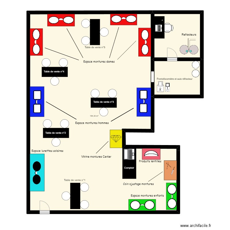 Plan du magasin Rez de chaussée. Plan de 3 pièces et 188 m2