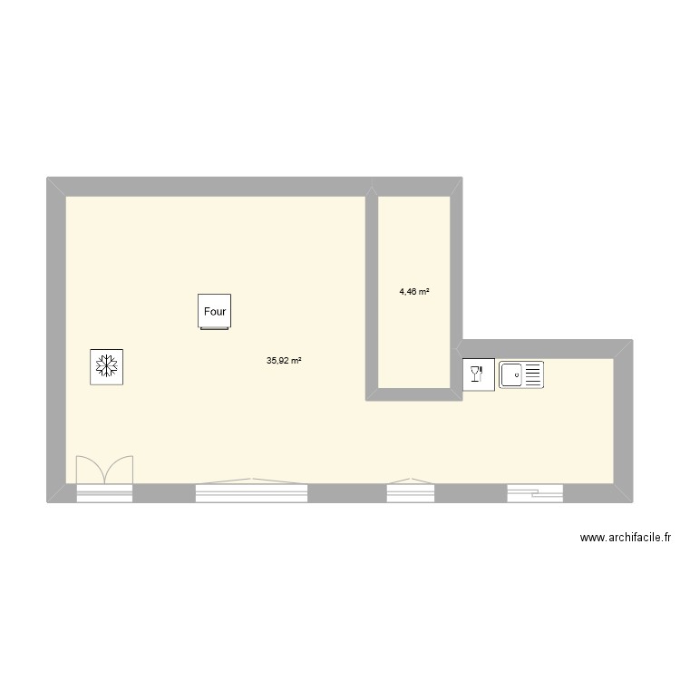 Melandrelle rez V3. Plan de 2 pièces et 40 m2