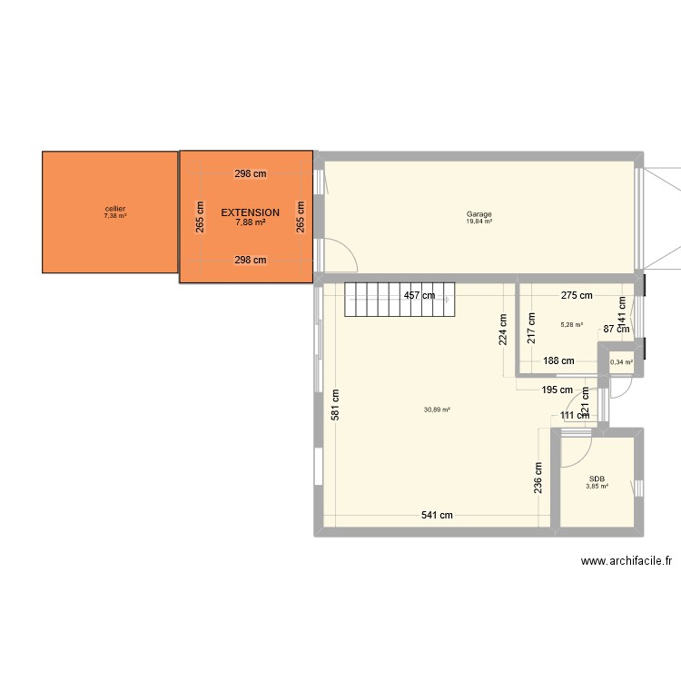 extension LGM 2. Plan de 7 pièces et 75 m2
