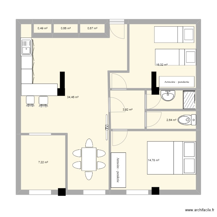 LSJLS. Plan de 9 pièces et 81 m2