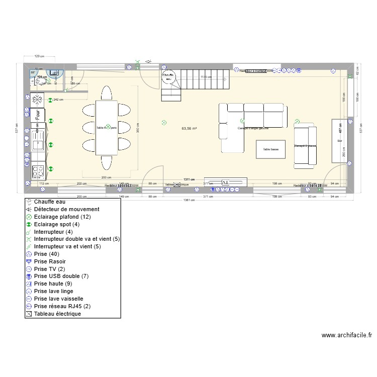 rdc maison principale v4. Plan de 7 pièces et 131 m2