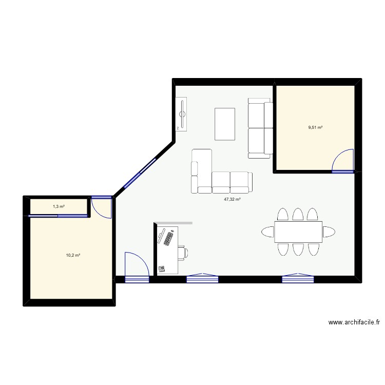 maitre. Plan de 4 pièces et 68 m2