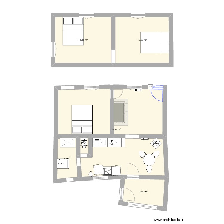 Boulleville . Plan de 6 pièces et 64 m2