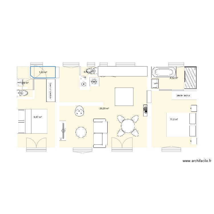 Maison des poilues. Plan de 7 pièces et 59 m2