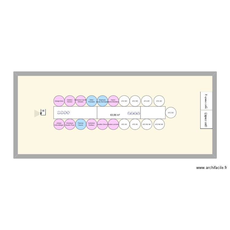 Plan de salle séminaire. Plan de 1 pièce et 64 m2