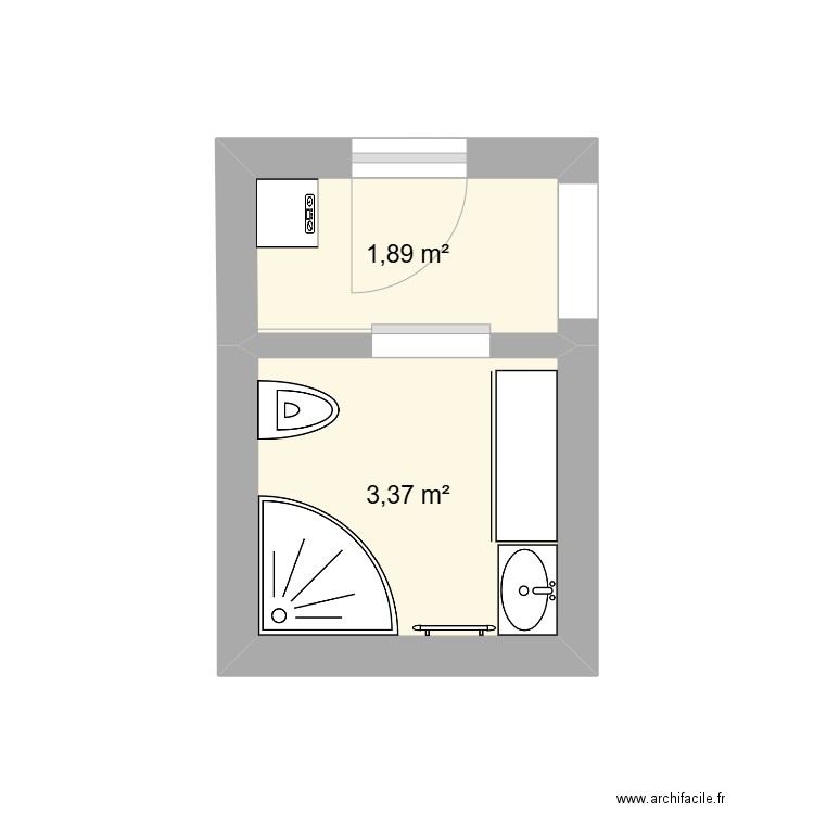 SDB 2°. Plan de 2 pièces et 5 m2