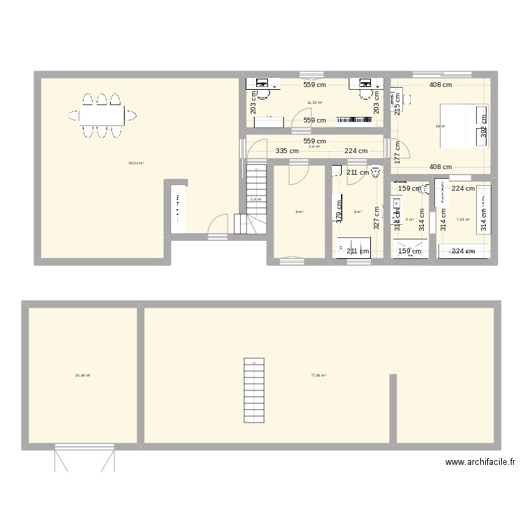 constrcution. Plan de 11 pièces et 220 m2