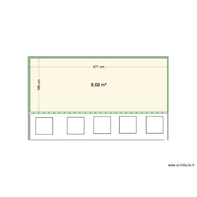 mur peint. Plan de 1 pièce et 9 m2