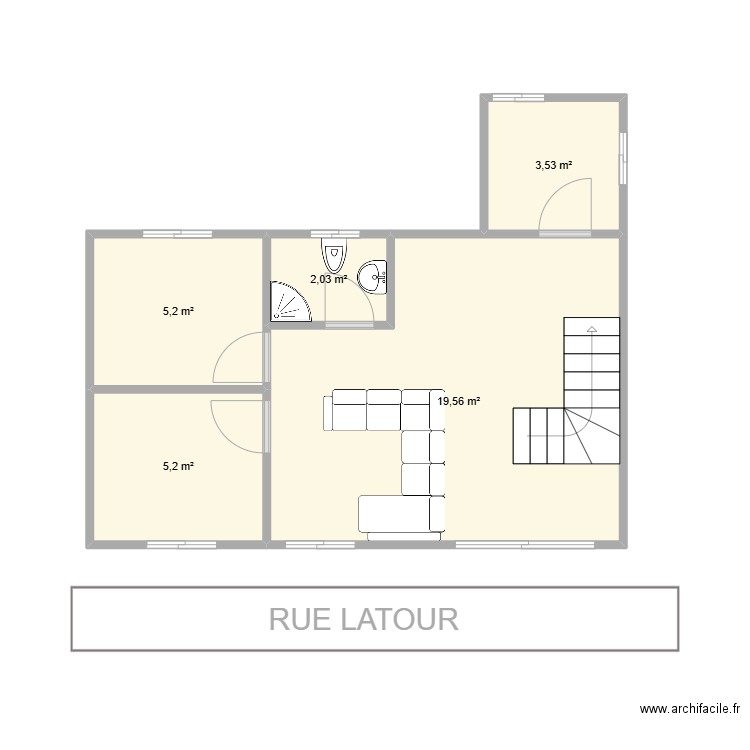 sous sol. Plan de 5 pièces et 36 m2