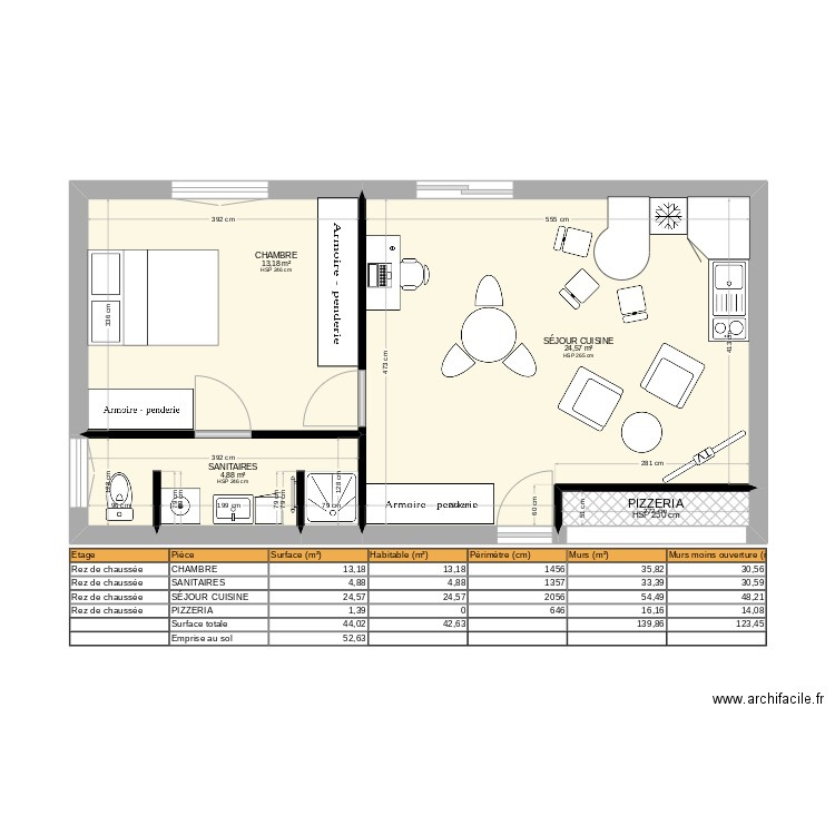 RÉFECTION APPARTEMENT LOIC. Plan de 4 pièces et 44 m2