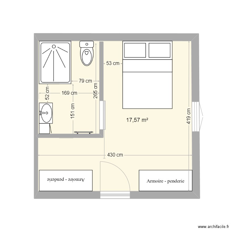 Chambre du bas. Plan de 1 pièce et 18 m2