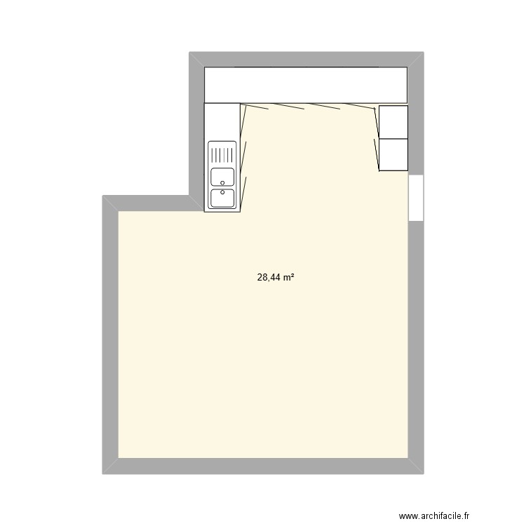 cuisine. Plan de 1 pièce et 28 m2