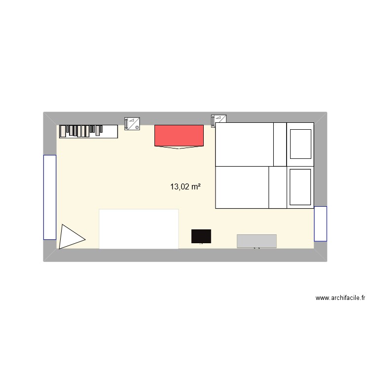 chambre. Plan de 1 pièce et 13 m2