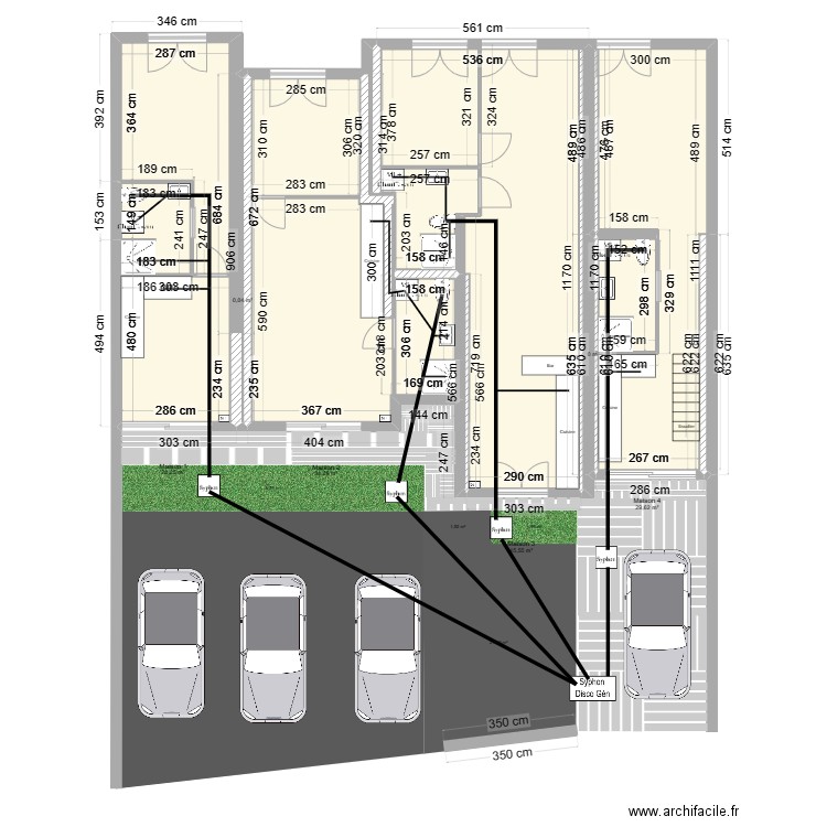 Proposition de plan de réseau. Plan de 7 pièces et 146 m2