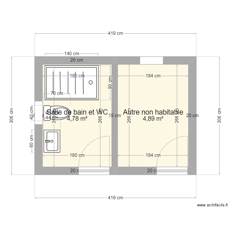 local piscine. Plan de 2 pièces et 10 m2