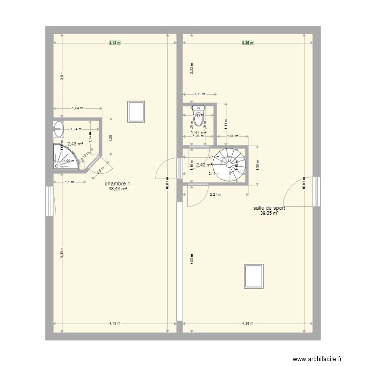 Etage le beuz. Plan de 5 pièces et 84 m2