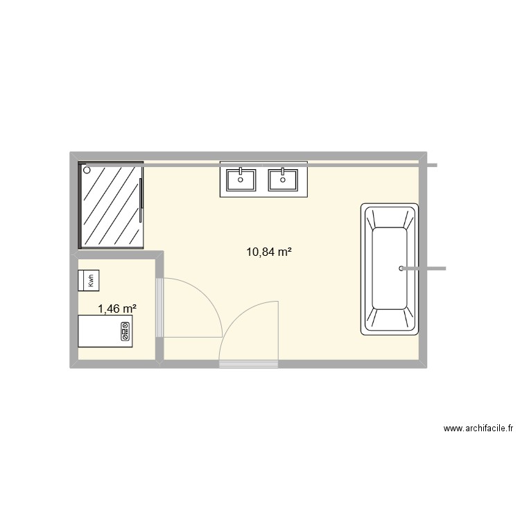 Salle de Bain 2. Plan de 2 pièces et 12 m2