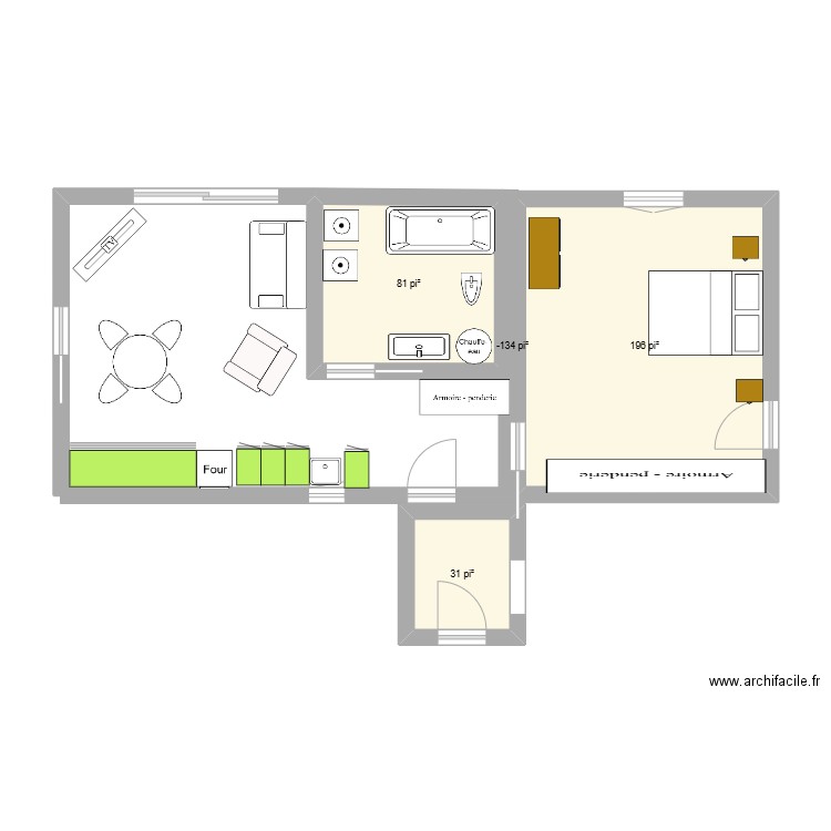 plan bigénération. Plan de 4 pièces et 29 m2