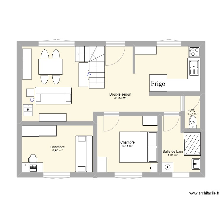 MAISON 2. Plan de 5 pièces et 56 m2