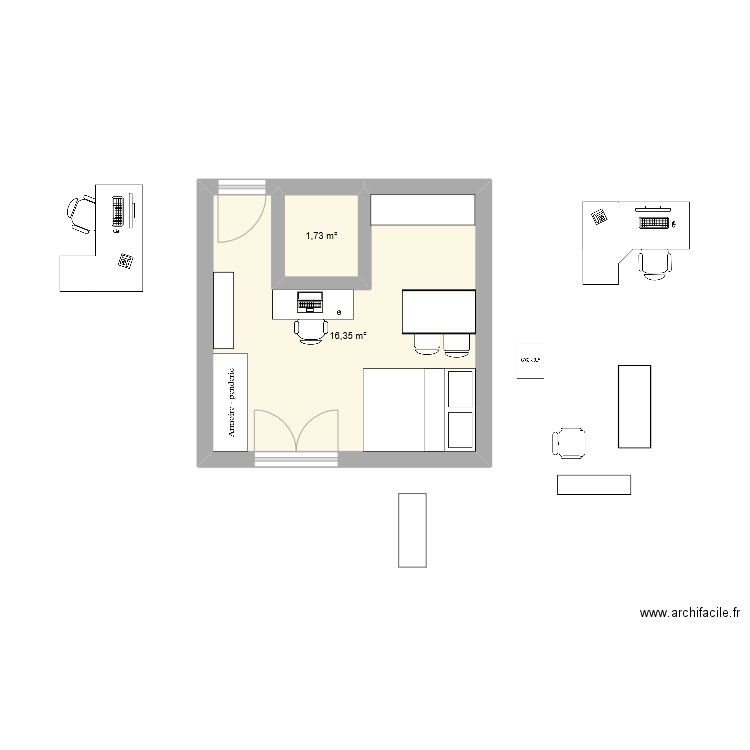 tutu. Plan de 2 pièces et 18 m2