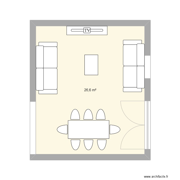 Salon. Plan de 1 pièce et 27 m2