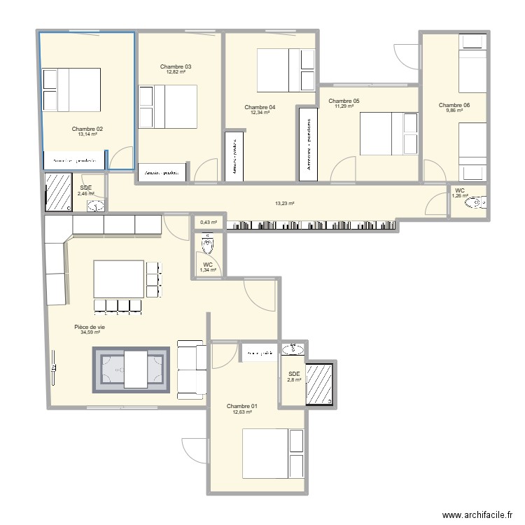 LOT 201-202. Plan de 13 pièces et 128 m2