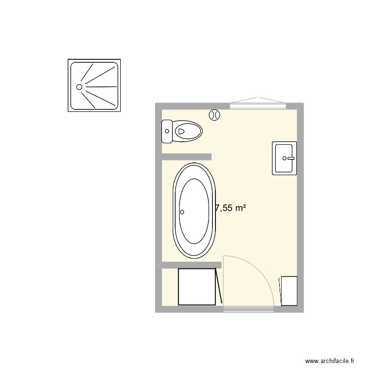 Salle de bain2. Plan de 1 pièce et 8 m2