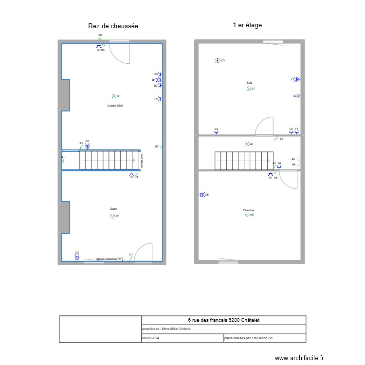 chatelet 8. Plan de 6 pièces et 87 m2