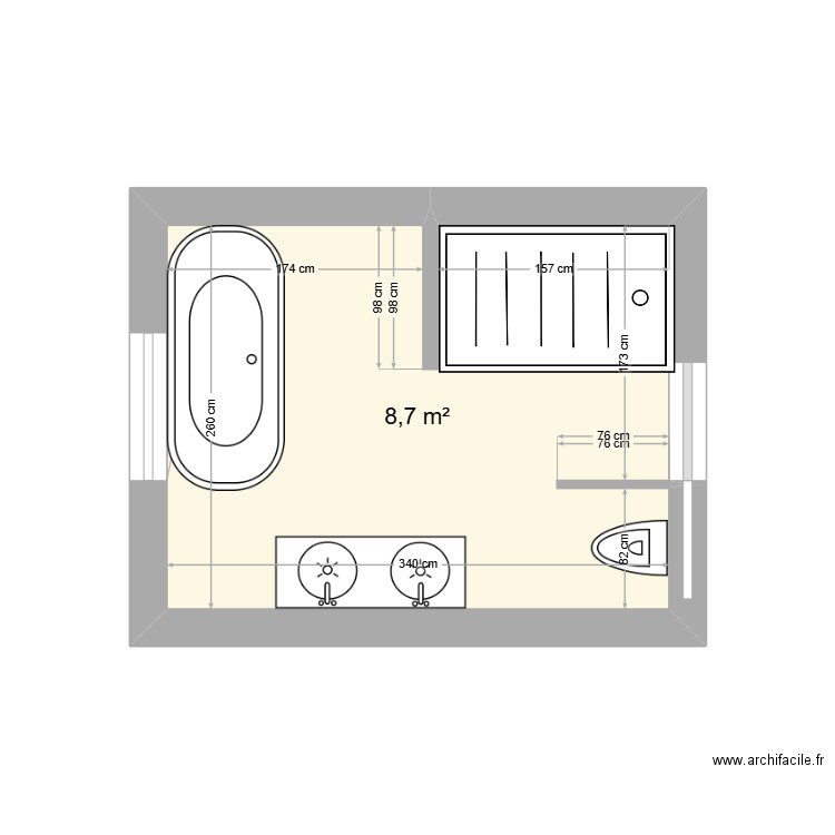 salle de bain. Plan de 1 pièce et 9 m2