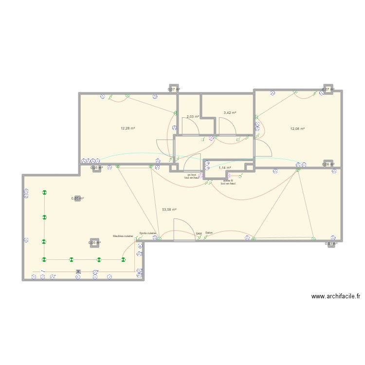 LAVARENDE PROJET ELEC 1. Plan de 13 pièces et 85 m2