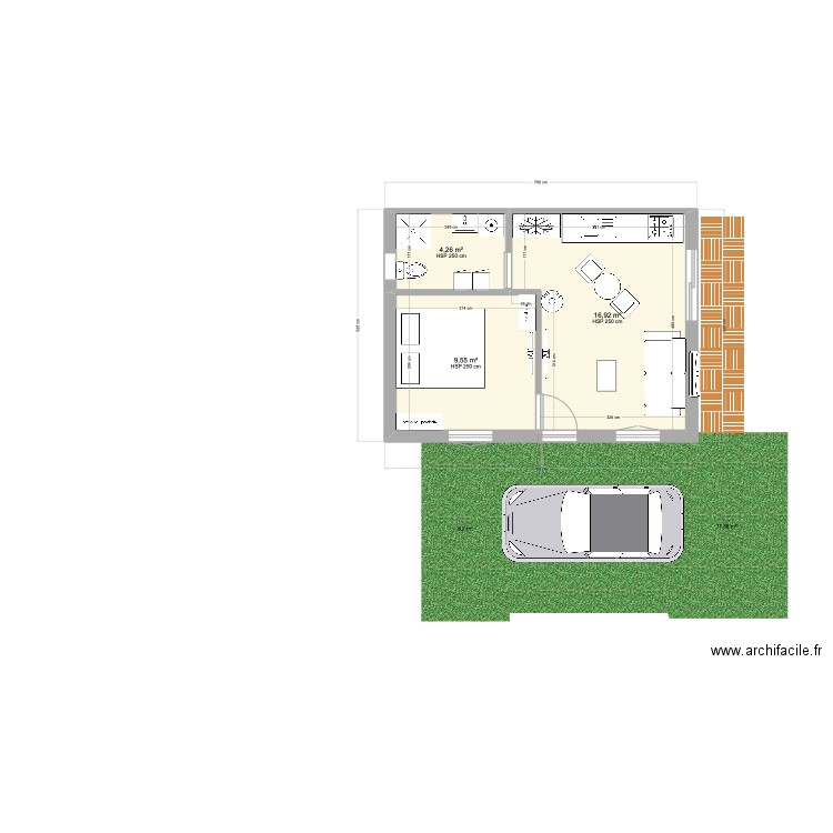 appartement F2. Plan de 3 pièces et 31 m2