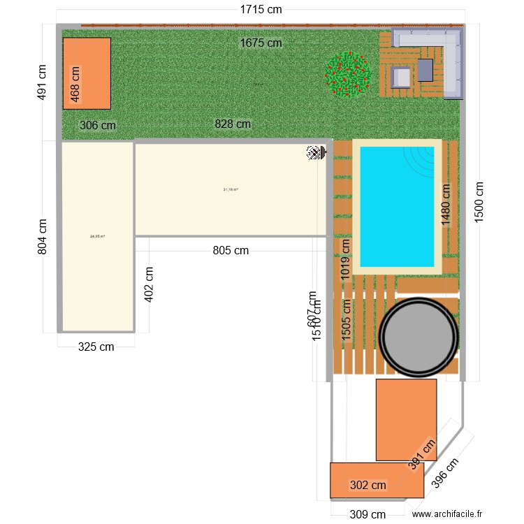 jardin 2024. Plan de 2 pièces et 55 m2