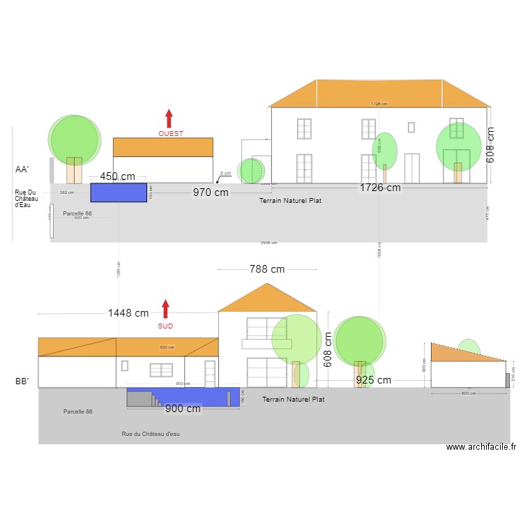 Plan de coupe avec garage. Plan de 0 pièce et 0 m2