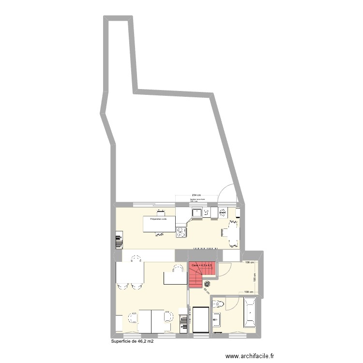 Maison Saultain chambre. Plan de 6 pièces et 87 m2